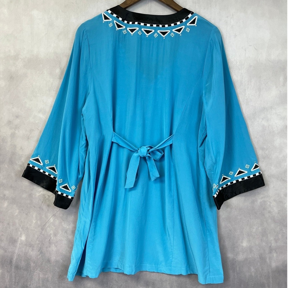 Vintage Bob Mackie Silk Tunic Top Women Large Embroidered Boho Global Artsy Chic - Picture 2 of 12